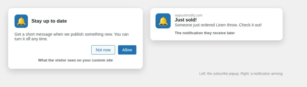 Subscribe popup and the push notification a visitor receives
