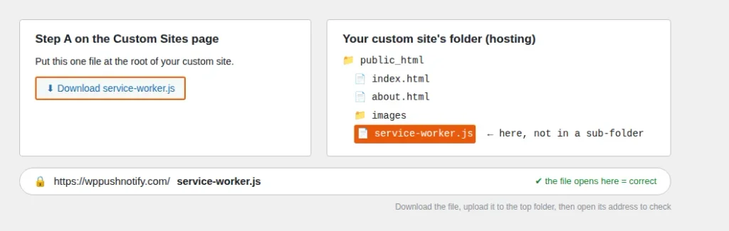 service-worker.js uploaded to the root folder of a website