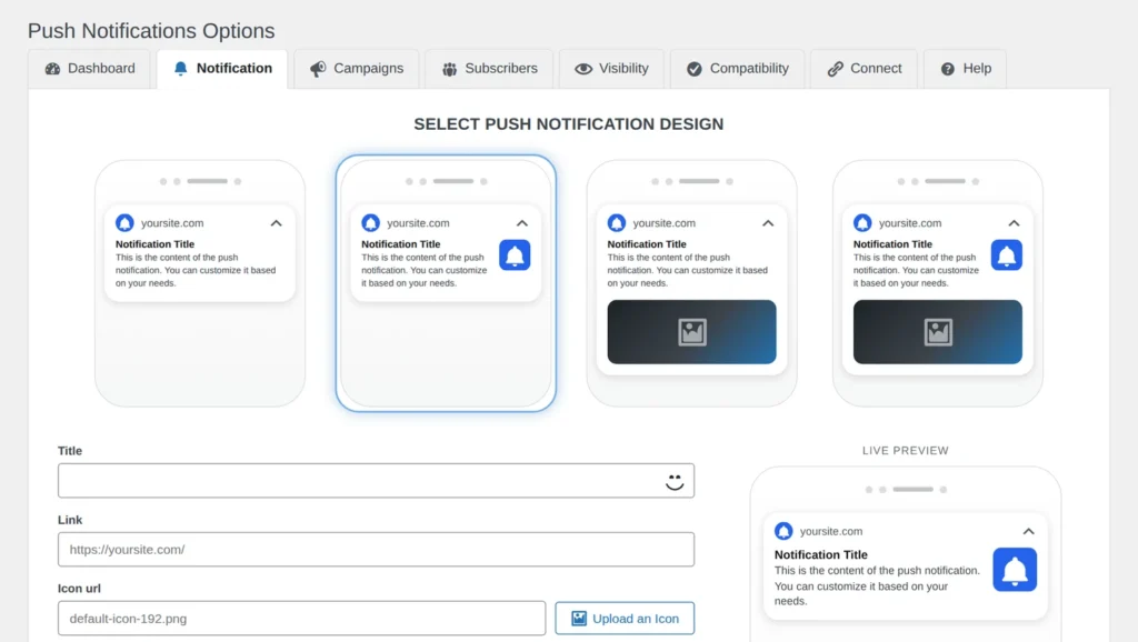 WP Push Notify notification tab image
